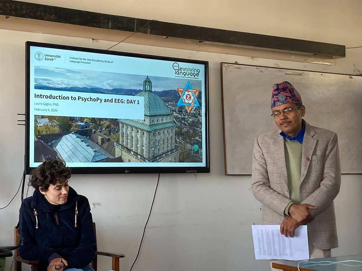 A PsychoPy and EEG workshop lecture underway at Tribhuvan University